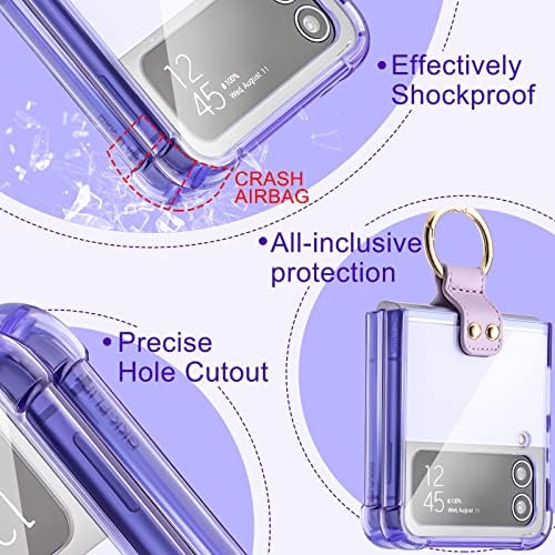 TOODOO 2 kom kompatibilan sa Samsung Galaxy Z Flip 4 Case Clear sa prstenom, zaštitni poklopac telefona protiv pada otporan na udarce kompatibilan sa Galaxy Z Flip 4 Case 5 g, Clear Purple i Full Clear