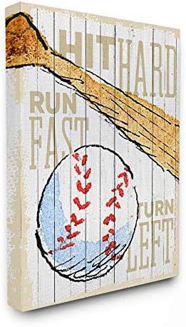 Stupell Industries Hit Hard Pokreni brz skretanje lijevo bejzbol sportska riječ, dizajn umjetnika subota večernji post zid umjetnost, 36 x 48, platno