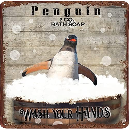 FinaMille pingvin kadula metalna kosilica pranja vaši kopita Retro kosilica Način dnevne sobe kupatilo dekor aluminijumski znak jedinstveni zidni dekor životinja retro potpišice kućište rođendanski poklon 12x12 inča