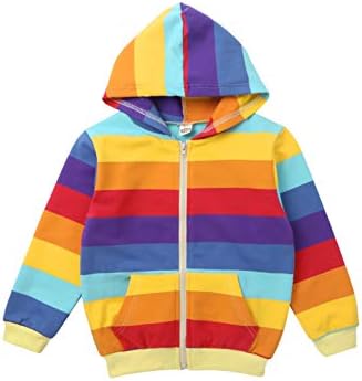 Aislor Girls Kids Patch Rainbow Stripes Print Hoodies s kapuljačom s kapuljačom dugih rukava sa zatvaračem