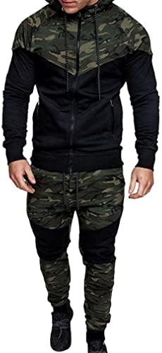 Men Casual Camouflage Print CAMO jaknu + hlače 2pc trenerke Sportska odjeća sa kapuljačom i pantnim odijelom