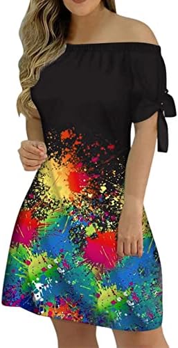 plus veličina haljina za žene modne ležerne ljeto izvan ramena Tine Dye Print haljine skinuti čipke kratkih