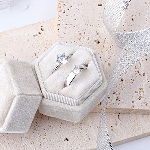 AIEX baršunasta prstenasta kutija za poklon nakita, dvostruki slotovi šesterokutna kutija za prsten za prijedlog zaruke svadbena ceremonija Valentinovo držanje 2 prstena