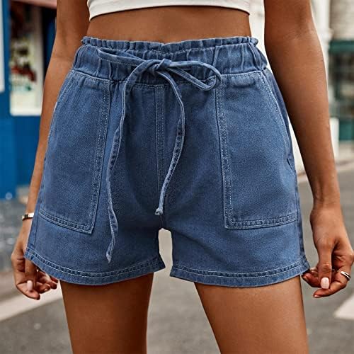 Ženske džins šorc sa visokim strukom za kontrolu stomaka teksas šorc Ripped Hem Distressed Pocket Versatile Vintage Shorts