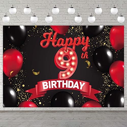 Sretan 9. rođendan crvene i Crne Banner Backdrop dekoracije baloni tema dekor za djevojčice žene princeza