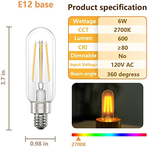ACHBEAH LED sijalica E12, Zatamnjive T6 T25 T8 LED Sijalice, 6w jednake 60 W LED Sijalice toplo Bijela 2700k