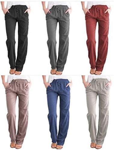 Andongnywell ženske pune boje pamučne meke salonske hlače široke noge sa džepovima Drawcord Duketants pantalone