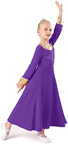 MyRisam Kids Girls Hvalice plesni ogrtač Liturgijska boja Block Bell rukava Rhinestone haljina hor obožavati lirsku haljinu