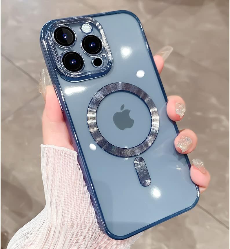 Ziye magnetska futrola za iPhone 13 PRO futrola [kompatibilan sa magsafe] Objektiv za fotoaparat za zaštitu luksuznog poklopca za žene Čista mekani TPU otporan na zaštitu zvuka za zaštitu zvuka - svijetloplava