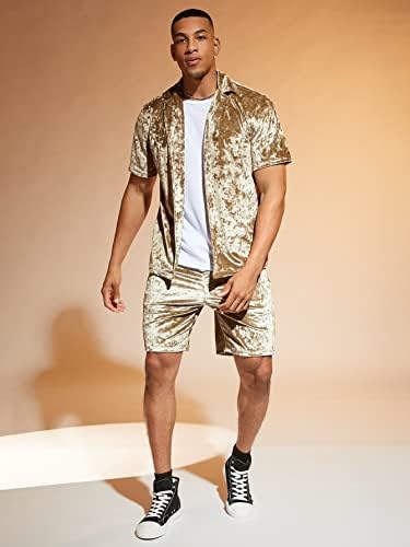 Nibhz dvodijelni Outfits za muškarce muškarce čvrsto dugme prednji Shirt & amp ;šorc