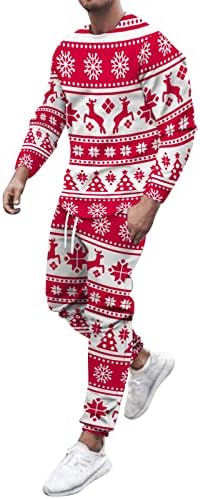Božićni muškarci salon dukseri 2 komada dugih rukava okrugli vrat Top bluza hlače set modni ispis pidžama