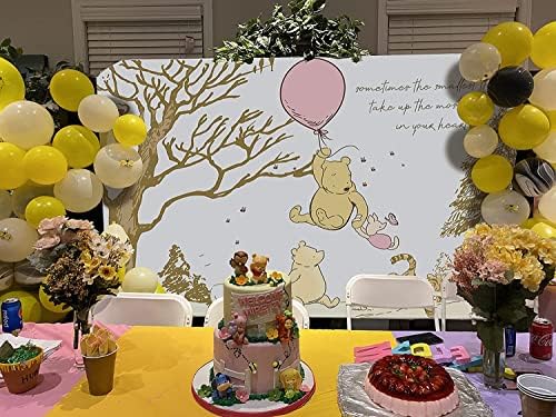 Smile World Classic Winnie Bear Baby Shower Backdrop za djevojčice Pink Balloon Winnie Bear And Friends Birthday Banner for Cake Table Party Decorations Background 5x3 ft 61