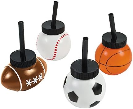 Sportske šalice u obliku kuglice sa slamkama - set od 12, svaki drži 8 oz - nogomet, košarku, nogometne i bejzbol kuglice - opskrbe sportskim zabavama