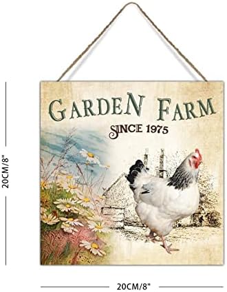 Vintage Golden Roister Drvena potpisao / la Garden Farm od 1975 Daisy Barn Rustic Znakovi piletine koopkor konor Roaoster Wall Art Decor Kuhinja Veš za pranje rublja Zidni dekor 8x8in Rođendanski poklon