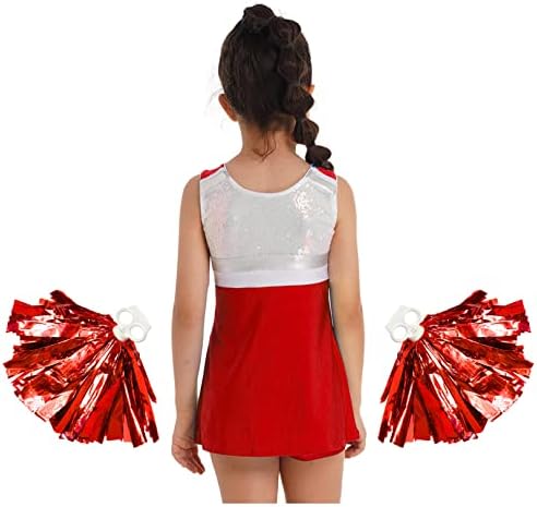 Jeatha Kids Girls Cheerleading Outfits Shiny Sequin Cheer Leader Dance haljina sa šorc i odgovarajućim Pom-Poms