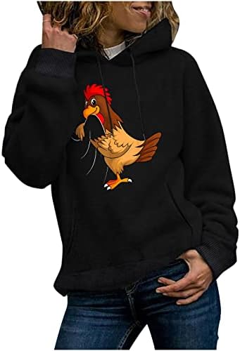 2023 Novost majica, ženske smiješne pileće grafike pulover dukseva za crtanje dugih rukava Labavi pulover