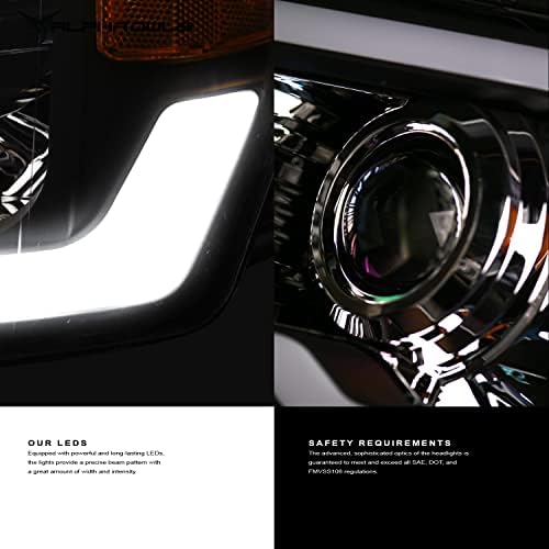 Alpha sove 8710043 Full LED projektor farovi sa bijelom LED svjetlosnom trakom - Crni Amber odgovara 2002-2005 Dodge Ram 1500/2003-2005 2500 3500