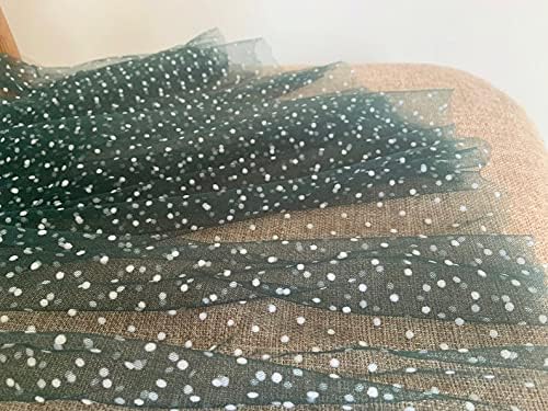 Tkanina za Zanatsko šivanje 5 metara Mint zelena tila čipkasta tkanina sa polka tačkama - 10 metara