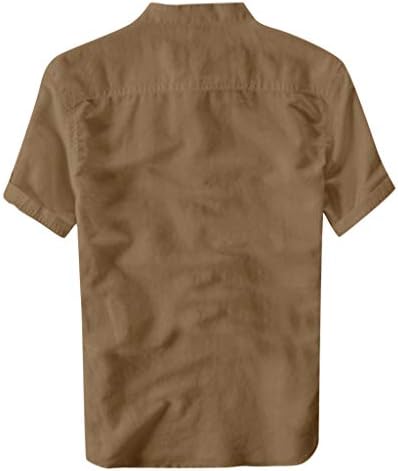 Vrh za muškarce Ljeto Cool tanka prozračna postolja Collar pamuk posteljina majica casual puni bluza s kratkim