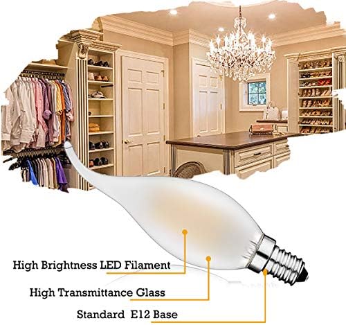 Hnynbe E12 kandelabra LED Sijalice ekvivalentne 30 W, meka Bijela 3000k, mat filament LED luster sijalice