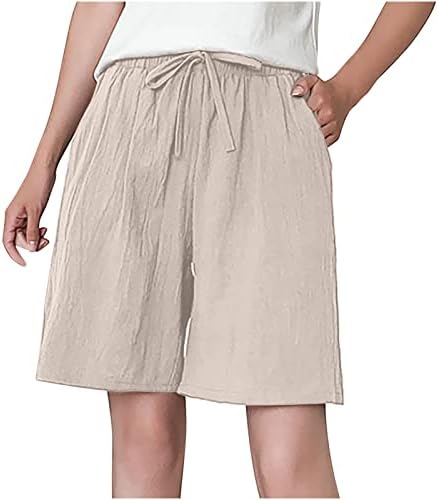 Žene Ležerne kratke hlače Ljeto pamučno posteljina široka noga Dužina koljena kratke hlače Ležerne prilike