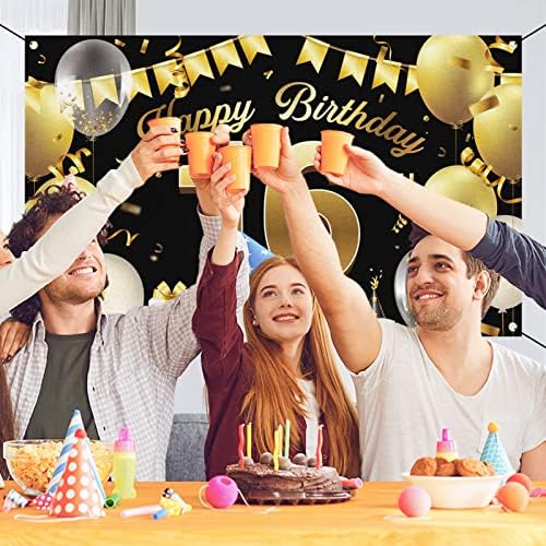 Znak pozadine natpisa za sretan 16. rođendan, izuzetno veliki zlatno Crni pribor za rođendanske zabave dekoracija