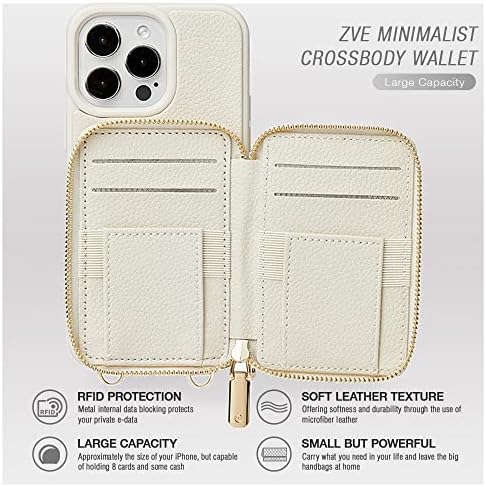 ZVE iPhone 14 Pro Max torbica za novčanik Crossbody, futrola za telefon sa kvadratnim postoljem za rotaciju