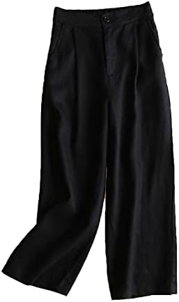 Maiyifu-GJ ženske lanene ošišane pantalone sa širokim nogama visokog struka sa dugmetom do duge pantalone
