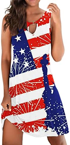 4. jula haljina za žene Casual ljetna plaža haljina američka zastava Ključaonica bez rukava o-izrez Stars