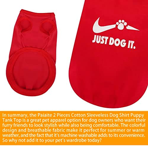 Paiaite 2 komada pamučna majica za pse bez rukava Top psećih košulja Šarene puppenske duksere od tiskane pse za male srednje pse Crveno & crno XL