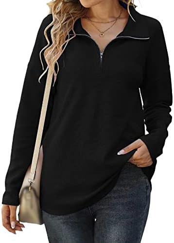 Kuaileya Quarter zip pulover Ženske žene Četvrti patentni zatvarač dugi rukavi preveliki ručni rukav