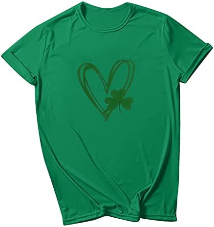 Green St Patrick's Dayes Ters za žene Shamrock srce tiskano majica kratkih rukava okrugla klasična bluza