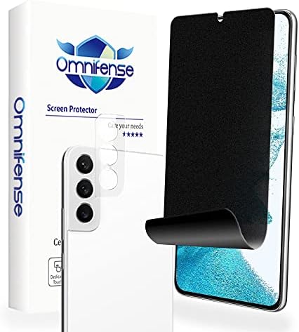 Omnifense Galaxy S22 Plus Zaštita ekrana mat privatnost Meki Film 2 Pakovanje i kaljeno staklo Kamera zaštita sočiva 1 pakovanje, podržava otključavanje otiskom prsta mat površina protiv odsjaja 2 putna zaštita od špijunske privatnosti za Samsung Galaxy S22+