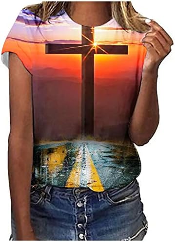 Ženski noviteti Cross Print Tops 3D pejzaž grafički vintage majica Uskrs Ležerne prilike kratkih rukava