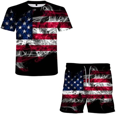Douhen Memorial Day outfit Ljetni muški zastava Sport 3D dan Tiskanje odijelo Neovisnost Američki muškarci