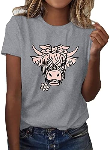 Ženski Vrhovi Casual, Smiješna Slatka Brdska Goveda Kaubojka T-Shirt Životinjski Grafički Tee Farm Life