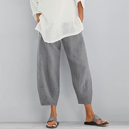 Wocachi ženske pamučne posteljine vrećaste obrezirane radne hlače Ljeto casual plus veličina visoke strugove