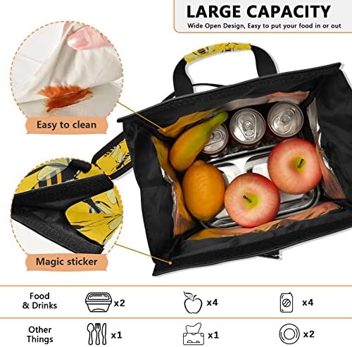 Alaza torba za ručak za žene izolovana kutija za ručak Yellow Bees za višekratnu upotrebu sa naramenicom
