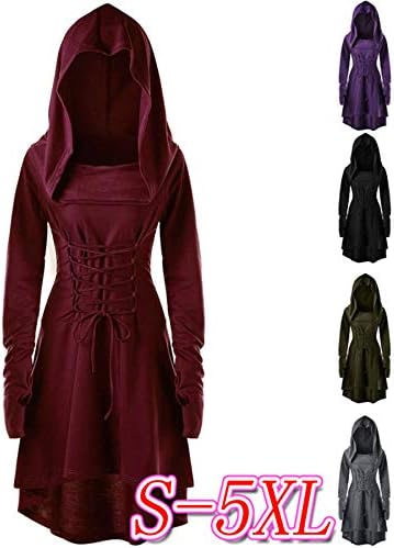 Andongnywell ženske kapuljače tanke čipke Retro Cosplay cosplay haljine Hoodie Hoodie haljine duge rukave