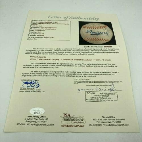 1988. Los Angeles Dodgers World Series TIMP potpisan bejzbol JSA COA - autogramirani bejzbol