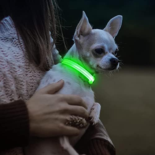 Visinite Osvijetlite ogrlice za pse za male pse, LED ovratnik za pse Punjivo, potpuno podesivi osvijetljeni ovratnik za pse,svijetli u tamnim ovratnicima za pse sa psećim svjetlima za noćno hodanje, zeleno