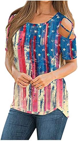 4. jula majice za žene kratki rukav V-izrez tunike vrhovi američke zastave zvijezde prugaste Patriotske