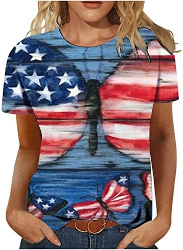 Američki prugasti grafički majice za dame kratki rukav Crewneck Brunch seksi majice majice Teen Djevojke