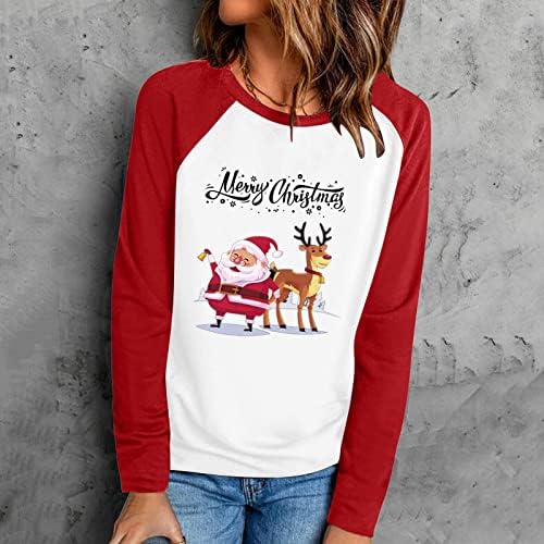 XipCokm sretan božićni duks žena ženski vrhovi slatki santa claus ležer za rezanje, pulover sa dugim rukavima