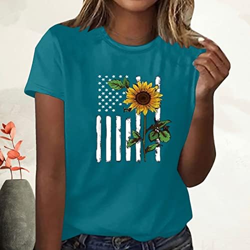2023 Ženski vrhovi slatki suncokret za ispis majica kratki rukav O-izrez Teers Ljetna casual grafičke majice Tuničke bluze