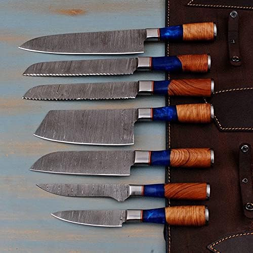 Damask čelični nož Set-7 komada ručno izrađeni kuharski noževi za precizno sečenje