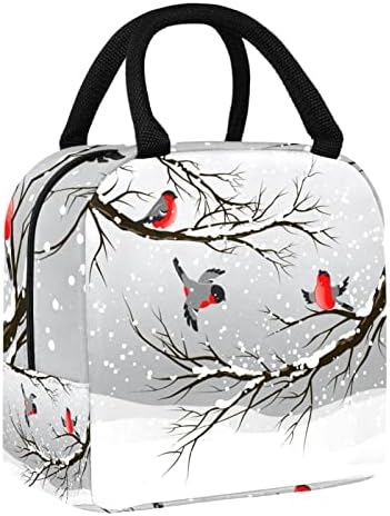 Zimska Bullfinch Birds Paint torba za ručak izolovana kutija za ručak torba za piknik na otvorenom Školska