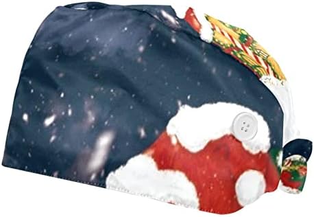 Deyya 2 paketi Podesiva radna kapa s duksevima s gumbom za medicinske sestre Žene Ponytail Hat Božićno drvce sa muškarcem