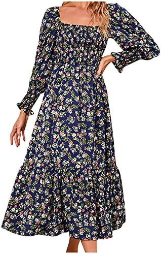 Haljina Žene Ljeto Fall 2023 Trendi s dugim rukavima Četverokutni vrat Šifon cvjetni grafički grafički maxi boho haljina za dame GC
