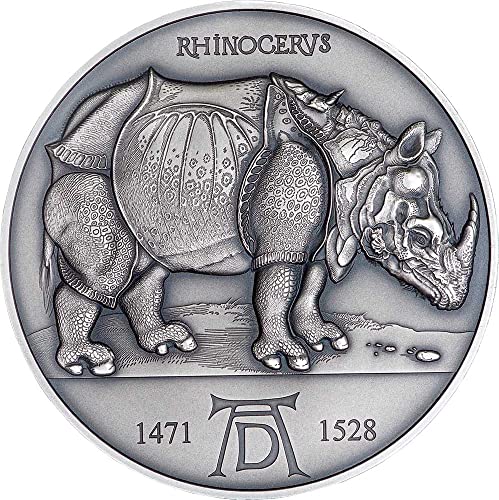 2021 DE Moderna prigodna pomoćna Powercoin Rhinocerus Albrecht Durer 550. godišnjica 2 oz Srebrna kovanica 2000 Francs Kamerun Antique Finish